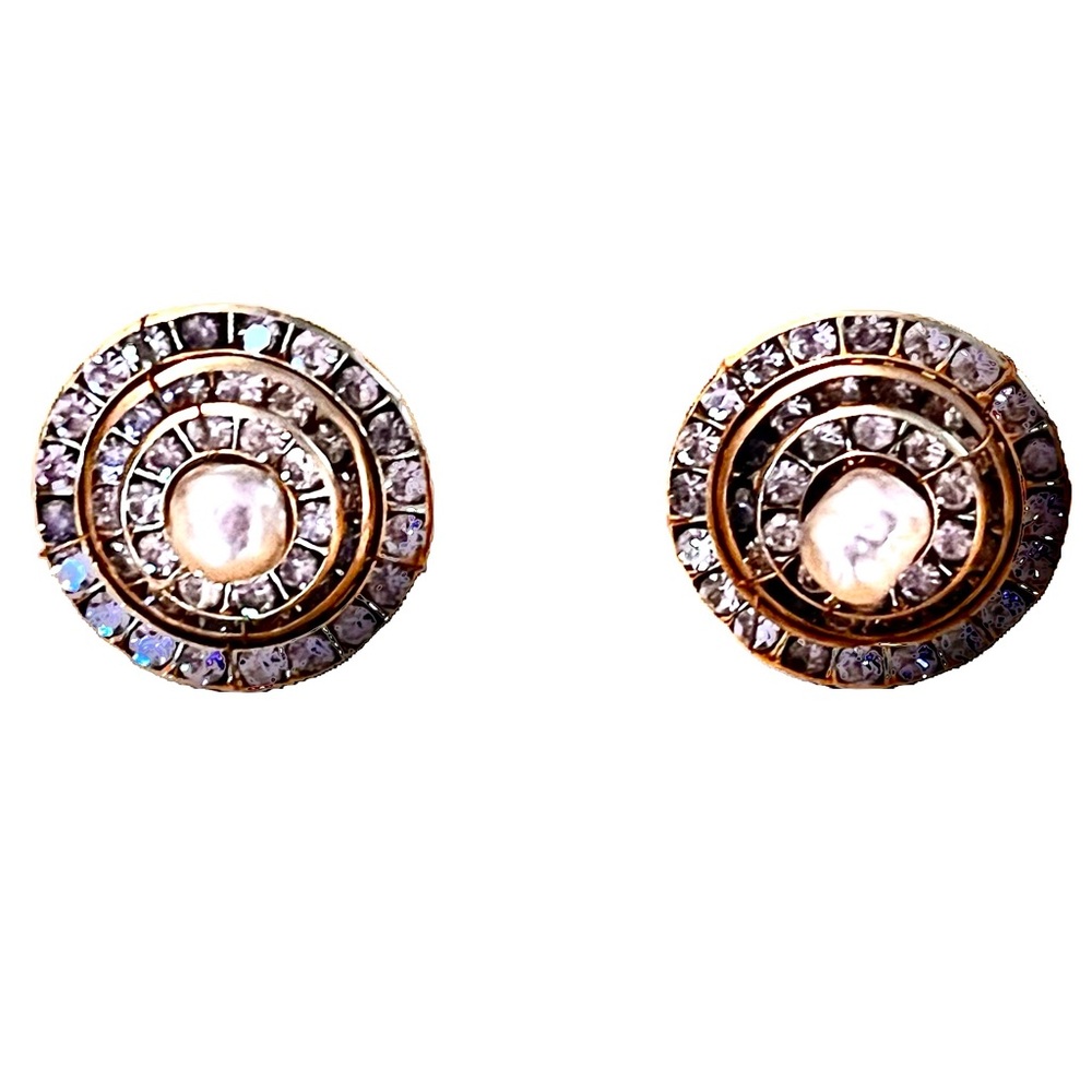 Vintage 1940s Miriam Haskell Signed Pearl and Rhinestone Screwback Earrings.